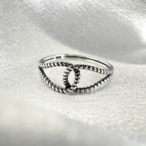925 Sterling Silver Linked Rope Infinity Ring w/ polishing cloth Size 6 NEW